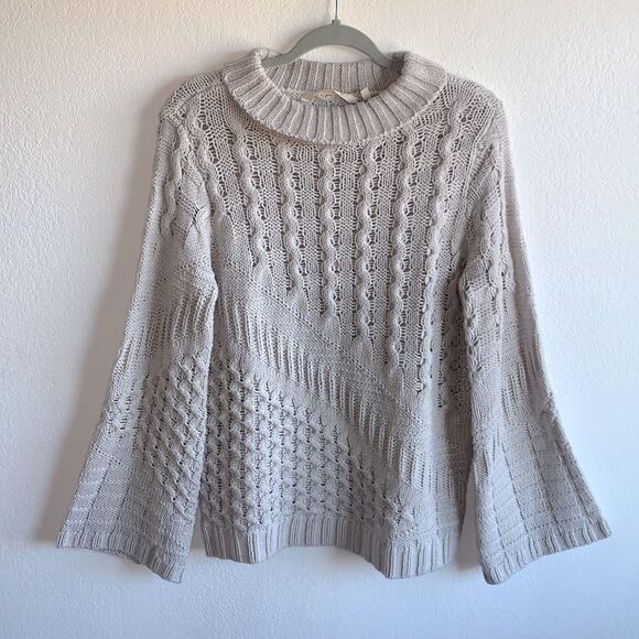 Soft Surroundings Willoughby Flare Wide Sleeve Cable Knit Mock Neck Sweater Sz M - Picture 1 of 8